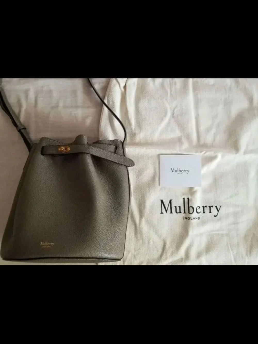 Mulberry Pebbled Leather Drawstring Bucket Bag in Taupe